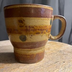 Striped Rustic Ceramic Mug in Burnt Orange and Mustard